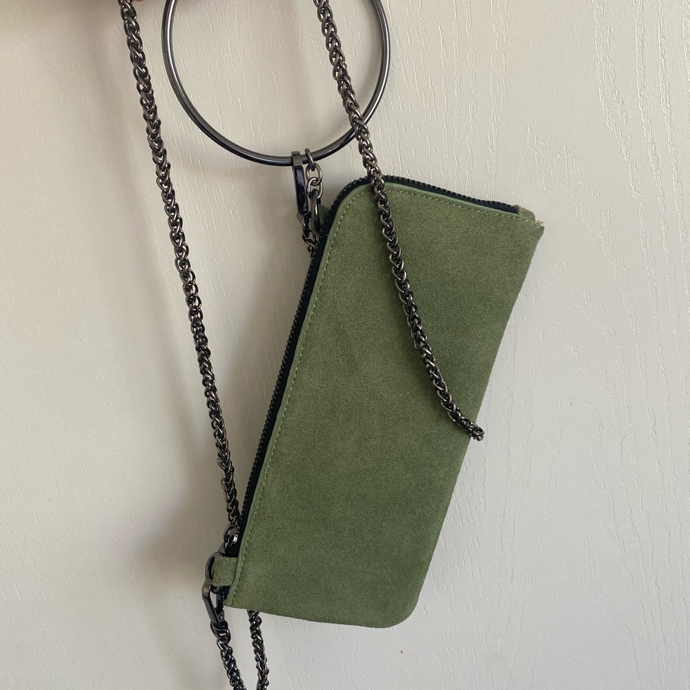 Green suede crossbody/clutch